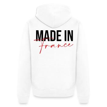 Hergestellt in Frankreich - Unisex Premium Bio Zip Hoodie - Weiß - Hinten - Thijin (182cm)