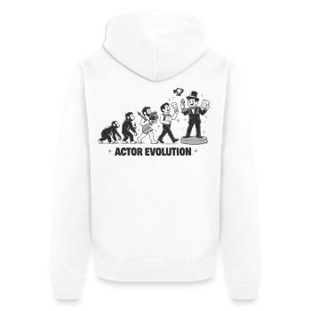 Actor Evolution: Vom Affen zum Schauspieler - Unisex Premium Bio Zip Hoodie - Weiß - Hinten - Thijin (182cm)
