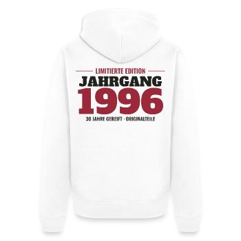 Jahrgang 1996 Limitierte Edition – 30. Geburtstag - Unisex Premium Bio Zip Hoodie - Weiß - Hinten - Thijin (182cm)