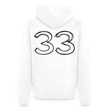 Zahl 33 handgezeichnet - Unisex Premium Bio Zip Hoodie - Weiß - Hinten - Thijin (182cm)