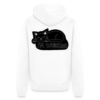 Schlafende Katze bei der Arbeit - Unisex Premium Bio Zip Hoodie - Weiß - Hinten - Thijin (182cm)