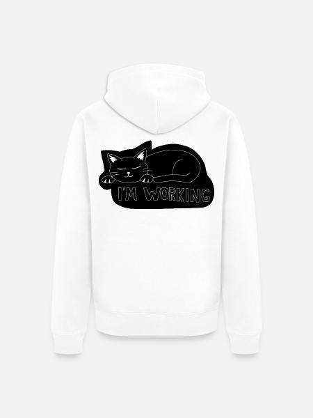 Schlafende Katze bei der Arbeit - Unisex Premium Bio Zip Hoodie - Weiß