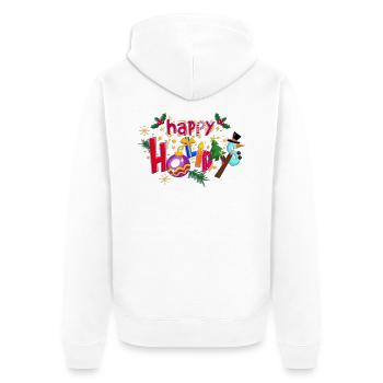 Happy Holidays T-Shirt Hoodie Motiv - Unisex Premium Bio Zip Hoodie - Weiß - Hinten - Thijin (182cm)