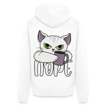 Nope Katze Kaffee - Unisex Premium Bio Zip Hoodie - Weiß - Hinten - Thijin (182cm)