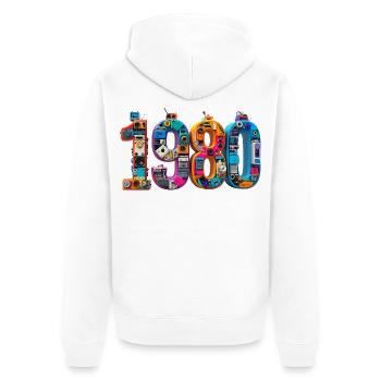 1980s Engineering Mosaic - Unisex Premium Organic Zip Hoodie - white - Back - Thijin (182cm)