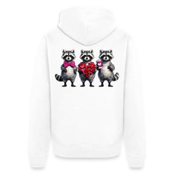 Herztrio Waschbären Liebesfreude - Unisex Premium Bio Zip Hoodie - Weiß - Hinten - Thijin (182cm)