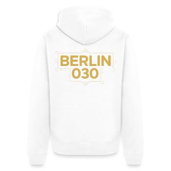 Berlin 030 Deco Gold - Unisex Premium Bio Zip Hoodie - Weiß - Hinten - Thijin (182cm)