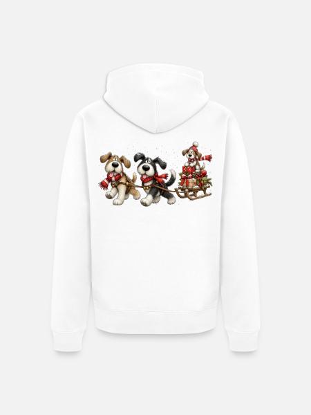 🎁 Weihnachts-Schlittenhunde - Unisex Premium Bio Zip Hoodie - Weiß