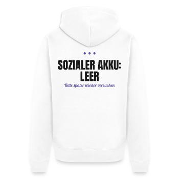 Sozialer Akku leer – bitte später versuchen - Unisex Premium Bio Zip Hoodie - Weiß - Hinten - Thijin (182cm)
