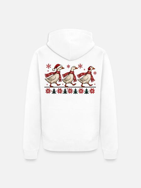 Weihnachtsgänse-festliches Winter-Strickdesign - Unisex Premium Bio Zip Hoodie - Weiß
