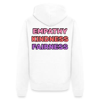 Empathie, Freundlichkeit, Fairness, - Unisex Premium Bio Zip Hoodie - Weiß - Hinten - Thijin (182cm)