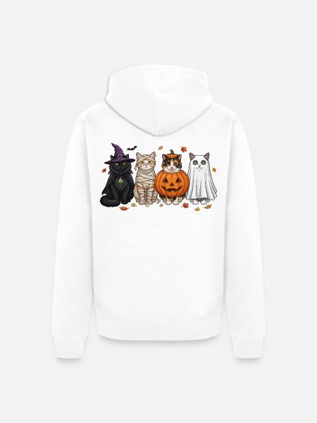 Halloween Kitty Quartett - Unisex Premium Bio Zip Hoodie - Weiß
