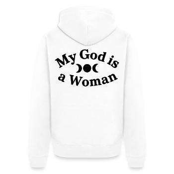 My-God-is-a-Woman - Unisex Premium Bio Zip Hoodie - Weiß - Hinten - Thijin (182cm)