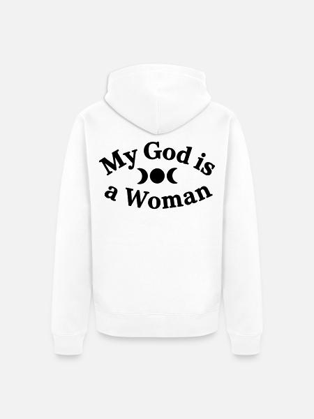 My-God-is-a-Woman - Unisex Premium Bio Zip Hoodie - Weiß