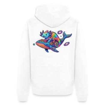 Motif fantastique amusant Cosmos néon Cosmos Caméléon et Baleine Fantastique Cool - Veste à capuche bio Premium Unisexe - blanc - Dos - Thijin (182cm)