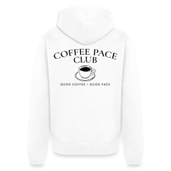 Coffee Pace Club – Lauf- und Kaffee-Lebensstil - Unisex Premium Bio Zip Hoodie - Weiß - Hinten - Thijin (182cm)