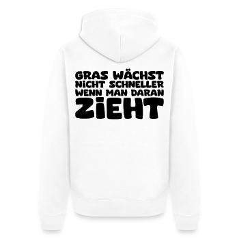Gras wächst nicht schneller - Unisex Premium Bio Zip Hoodie - Weiß - Hinten - Thijin (182cm)