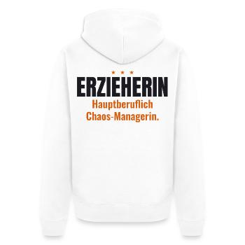 Erzieherin Shirt – Hauptberuflich Chaos-Managerin - Unisex Premium Bio Zip Hoodie - Weiß - Hinten - Thijin (182cm)
