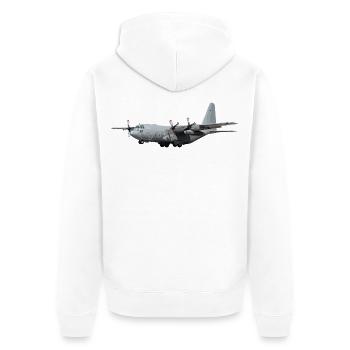Hercules C-130 - Unisex Premium Bio Zip Hoodie - Weiß - Hinten - Thijin (182cm)