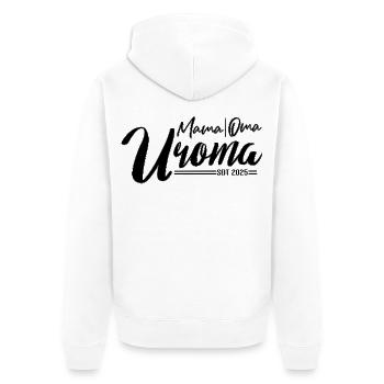 Mama Oma Uroma – Mehrgenerationen est 2025 - Unisex Premium Bio Zip Hoodie - Weiß - Hinten - Thijin (182cm)