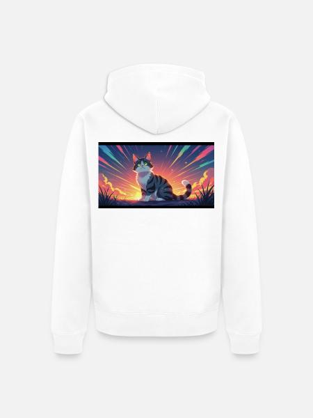 Katze im Abendlicht - Unisex Premium Bio Zip Hoodie - Weiß
