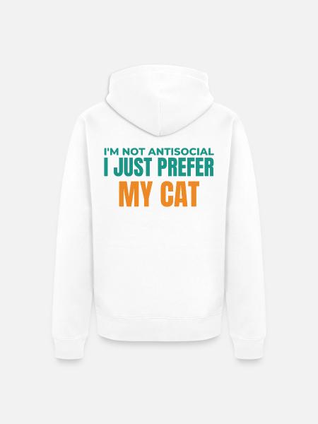 Katzenliebhaber Antisoziales T-Shirt - Unisex Premium Bio Zip Hoodie - Weiß