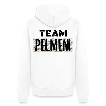 Team Pelmeni Mannschaft JGA Geschenk - Unisex Premium Bio Zip Hoodie - Weiß - Hinten - Thijin (182cm)