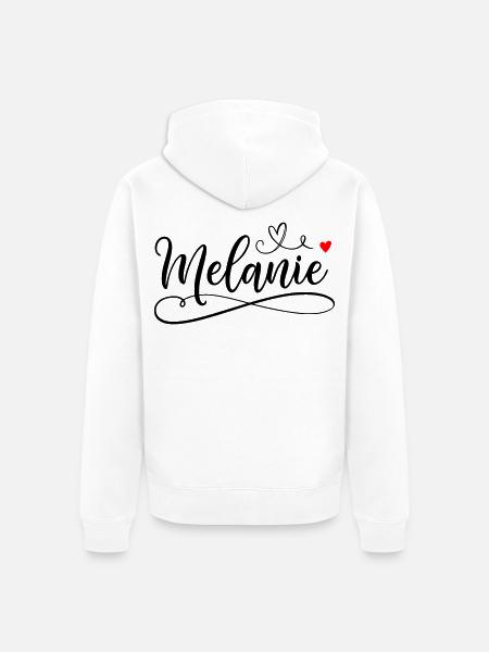 Melanie Name Vorname mit Herzchen - Unisex Premium Bio Zip Hoodie - Weiß