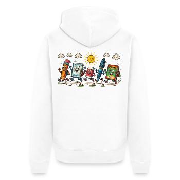 Fröhliche Schulsachen auf dem Schulweg - Unisex Premium Bio Zip Hoodie - Weiß - Hinten - Thijin (182cm)