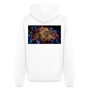 Die brennende Landkarte - Unisex Premium Bio Zip Hoodie - Weiß - Hinten - Thijin (182cm)