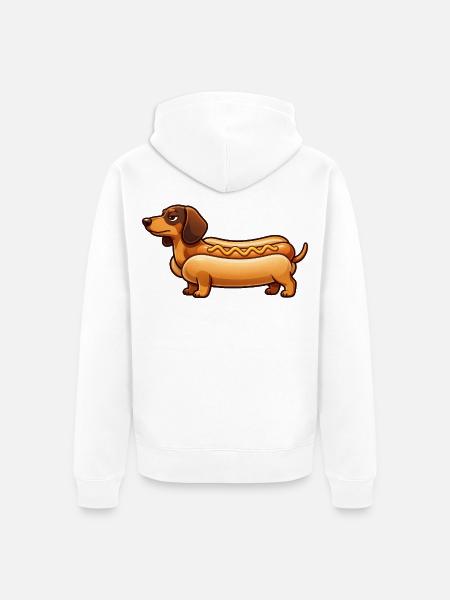 Dackel im Brötchen - Hotdog Dackel Geschenk - Unisex Premium Bio Zip Hoodie - Weiß