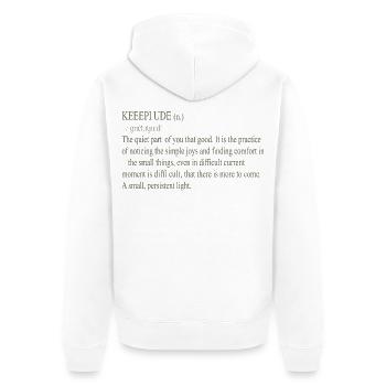 Stille Freude Typo-Definition - Unisex Premium Bio Zip Hoodie - Weiß - Hinten - Thijin (182cm)