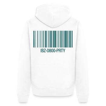 IBZ-0800-PRTY – Barcode Party Ticket - Unisex Premium Bio Zip Hoodie - Weiß - Hinten - Thijin (182cm)