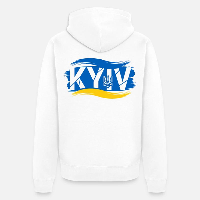Trident ukrainien et drapeau abstrait - Veste à capuche bio Premium Unisexe - blanc