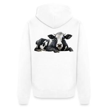 Kuh - Unisex Premium Bio Zip Hoodie - Weiß - Hinten - Thijin (182cm)