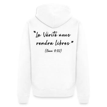 Die Wahrheit wird dich befreien, Johannes 8,32 - Unisex Premium Bio Zip Hoodie - Weiß - Hinten - Thijin (182cm)
