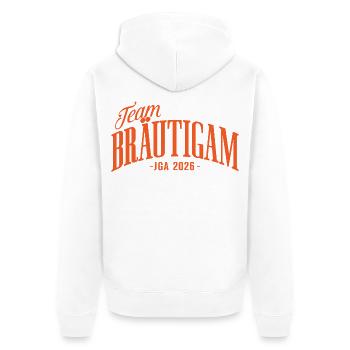 Enterrement de vie de garçon du Marié de l’équipe 2026 - Veste à capuche bio Premium Unisexe - blanc - Dos - Thijin (182cm)
