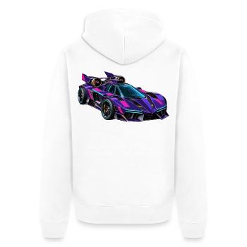 Lila Neon-Supersportwagen - Unisex Premium Bio Zip Hoodie - Weiß - Hinten - Thijin (182cm)