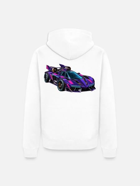 Lila Neon-Supersportwagen - Unisex Premium Bio Zip Hoodie - Weiß