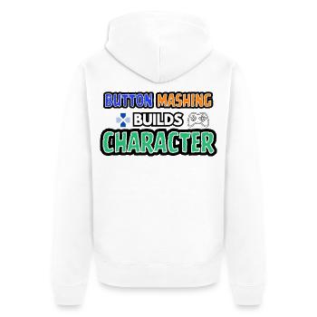 Button-Mashing baut einen Charakter auf - Unisex Premium Bio Zip Hoodie - Weiß - Hinten - Thijin (182cm)