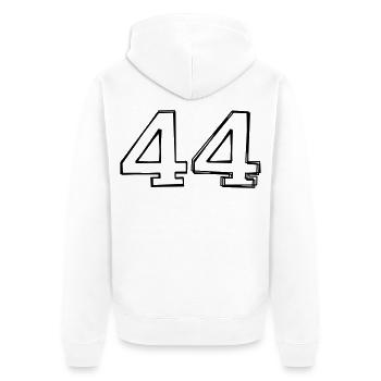 Zahl 44 handgezeichnet - Unisex Premium Bio Zip Hoodie - Weiß - Hinten - Thijin (182cm)