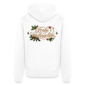 Frohe Weihnachten - Goldener Schriftzug - Unisex Premium Bio Zip Hoodie - Weiß - Hinten - Thijin (182cm)