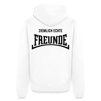 Ziemlich Echte Freunde (Freundschaft / Konkav / B) - Unisex Premium Bio Zip Hoodie - Weiß - Hinten - Thijin (182cm)