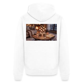 Kaminzauber Kuschelabend - Unisex Premium Bio Zip Hoodie - Weiß - Hinten - Thijin (182cm)