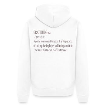 Dankbarkeit Zitat Sanfte Typografie - Unisex Premium Bio Zip Hoodie - Weiß - Hinten - Thijin (182cm)