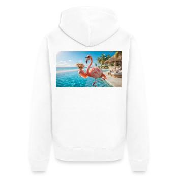 Flamingo feiert Happy Hour am Pool - Unisex Premium Bio Zip Hoodie - Weiß - Hinten - Thijin (182cm)