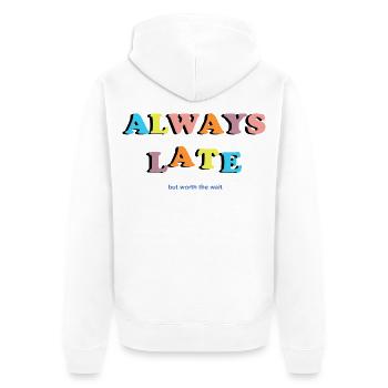 Coloré Toujours en retard Typographie Design t-shirt - Veste à capuche bio Premium Unisexe - blanc - Dos - Thijin (182cm)