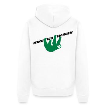 Faultier Mach ich morgen Spruch Prokrastination - Unisex Premium Bio Zip Hoodie - Weiß - Hinten - Thijin (182cm)
