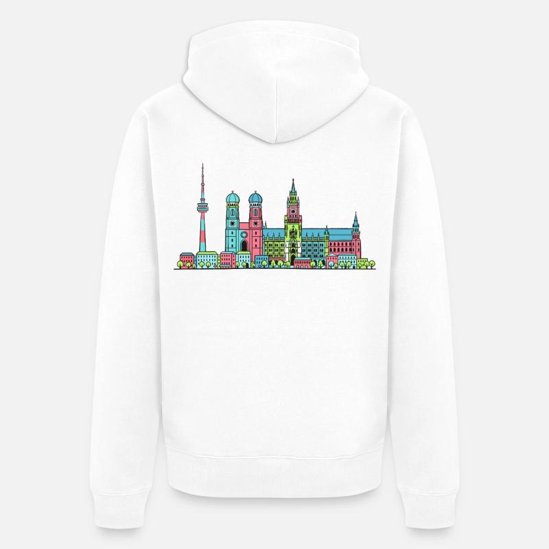 Münchner Stadtskyline Marienplatz Moderne Linienkunst - Unisex Premium Bio Zip Hoodie - Weiß
