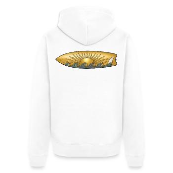 Goldene Sonne mit Surfbrett und Meer Wellen Surfer - Unisex Premium Bio Zip Hoodie - Weiß - Hinten - Thijin (182cm)